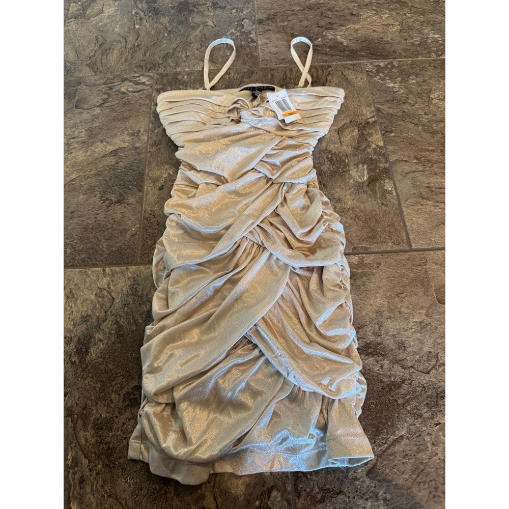 NWT City Studio Gold Metallic Ruched Bodycon Cocktail Party Dress Hoco Dress